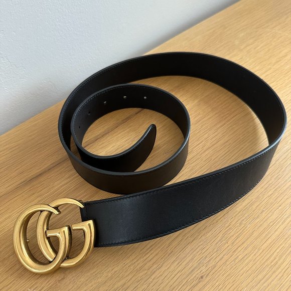 100% Authentic Black Leather Gucci Belt with Antiqued Brass Hardware main image 8
